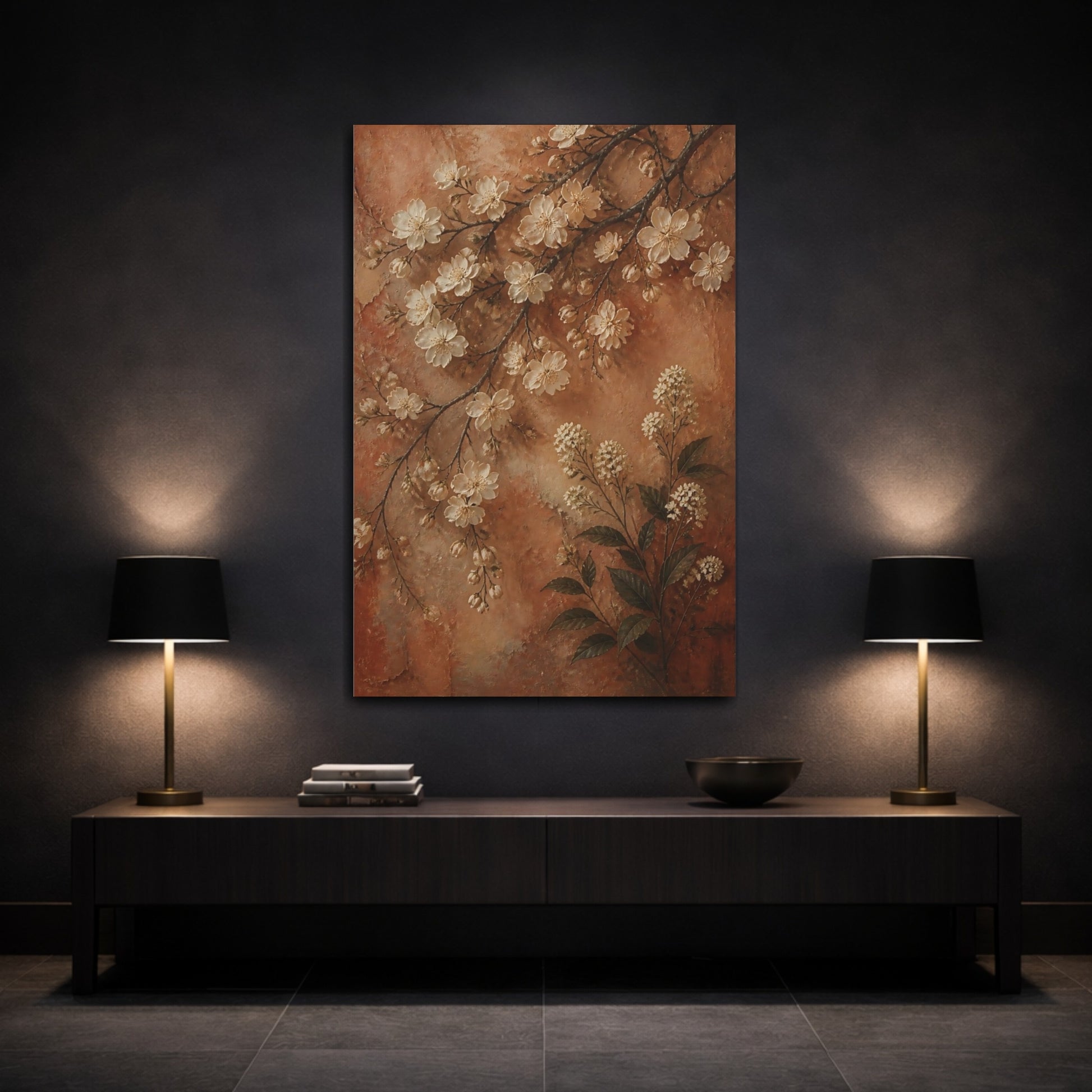 Mockup 3. Clay Blossom Flowers shown as canvas print