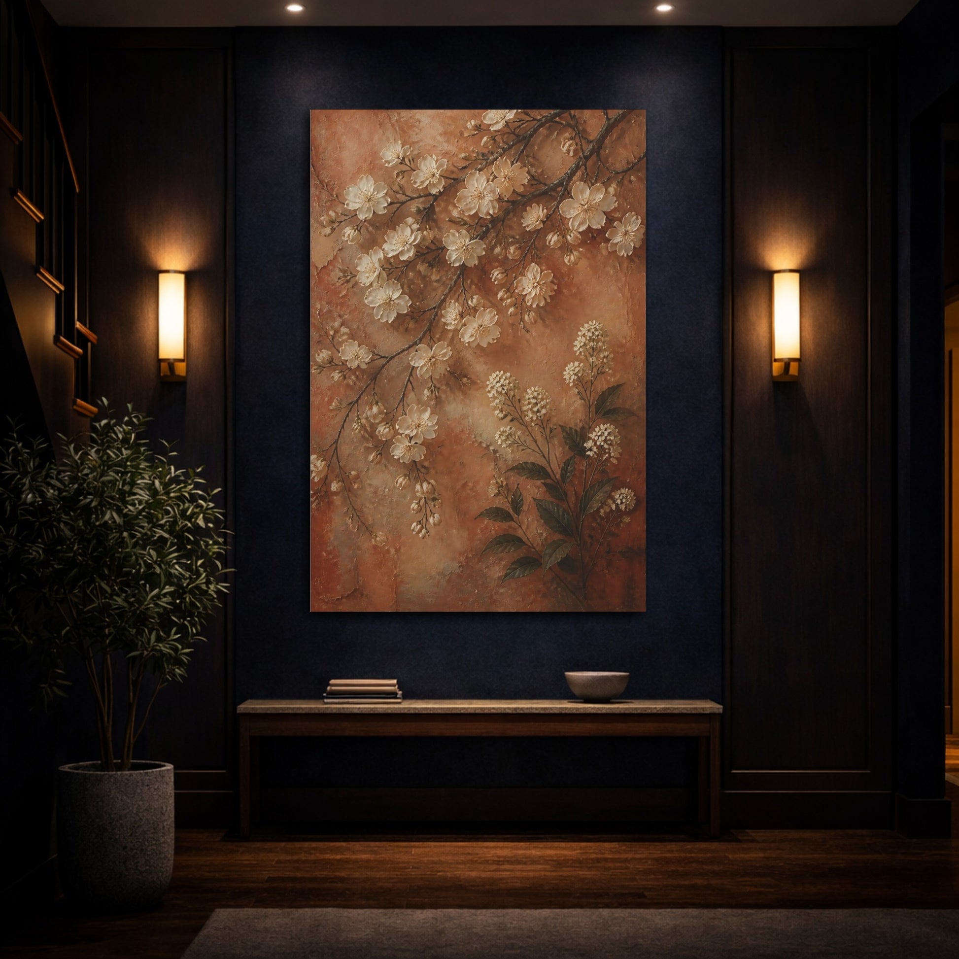 Mockup 4. Clay Blossom Flowers shown as canvas print
