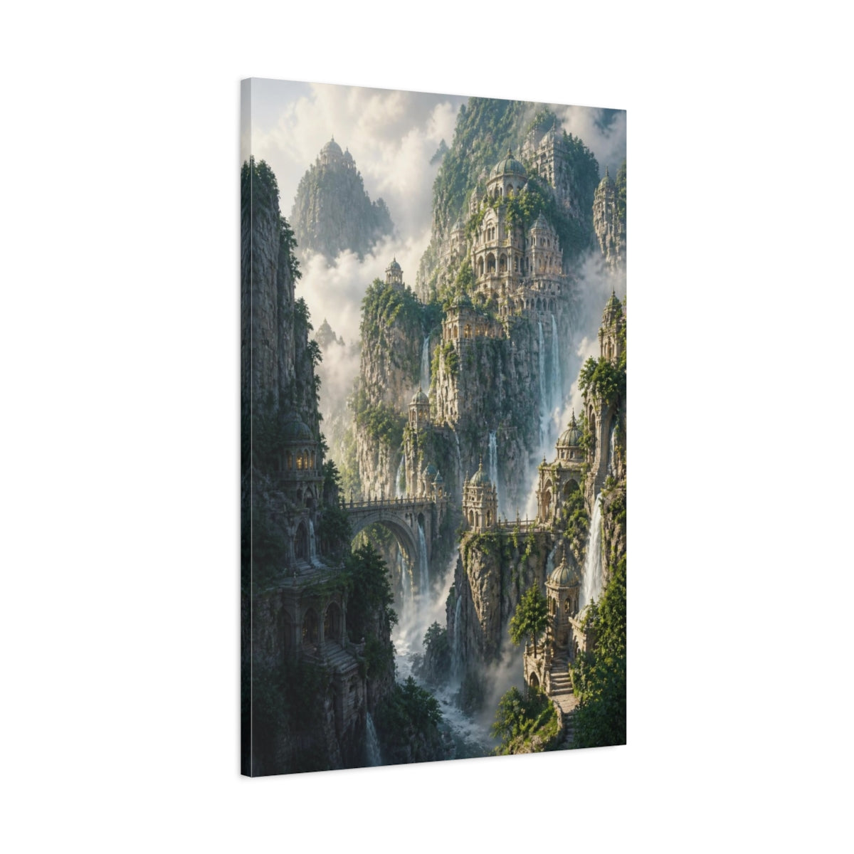 Main Mockup. Cliff Citadel At Dawn shown as canvas print