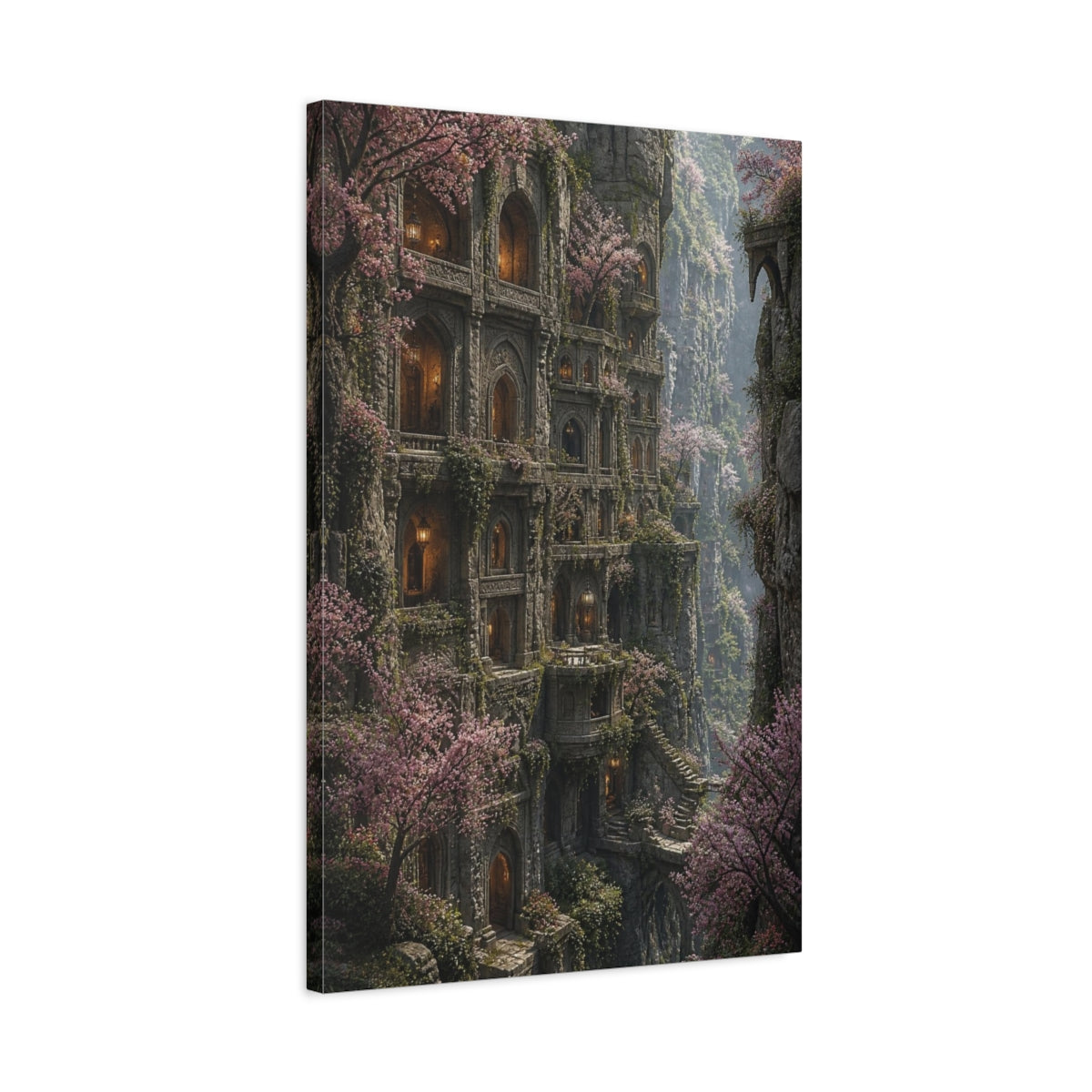 Side Mockup 2. Cliff Citadel In Bloom shown as canvas print