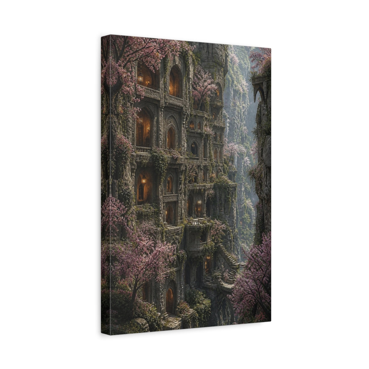 Side Mockup 4. Cliff Citadel In Bloom shown as canvas print