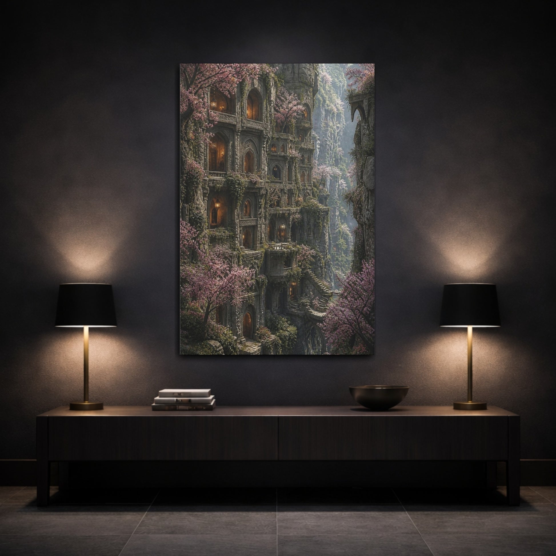 Mockup 3. Cliff Citadel In Bloom shown as canvas print