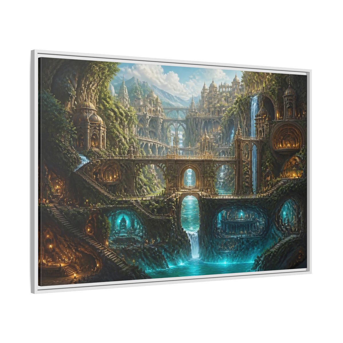 Side Mockup 7. Cliff City Of Bridges shown as framed canvas print