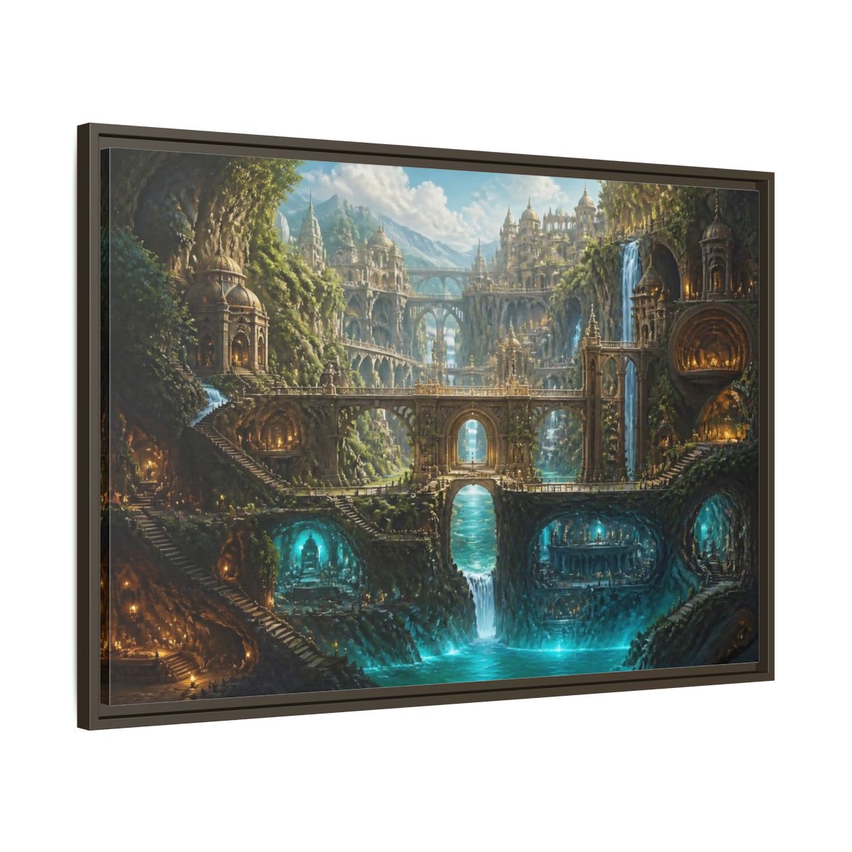 Main Mockup. Cliff City Of Bridges shown as framed canvas print