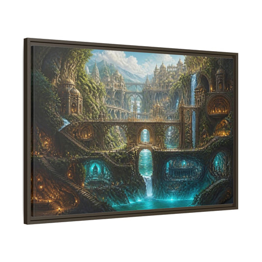 Main Mockup. Cliff City Of Bridges shown as framed canvas print
