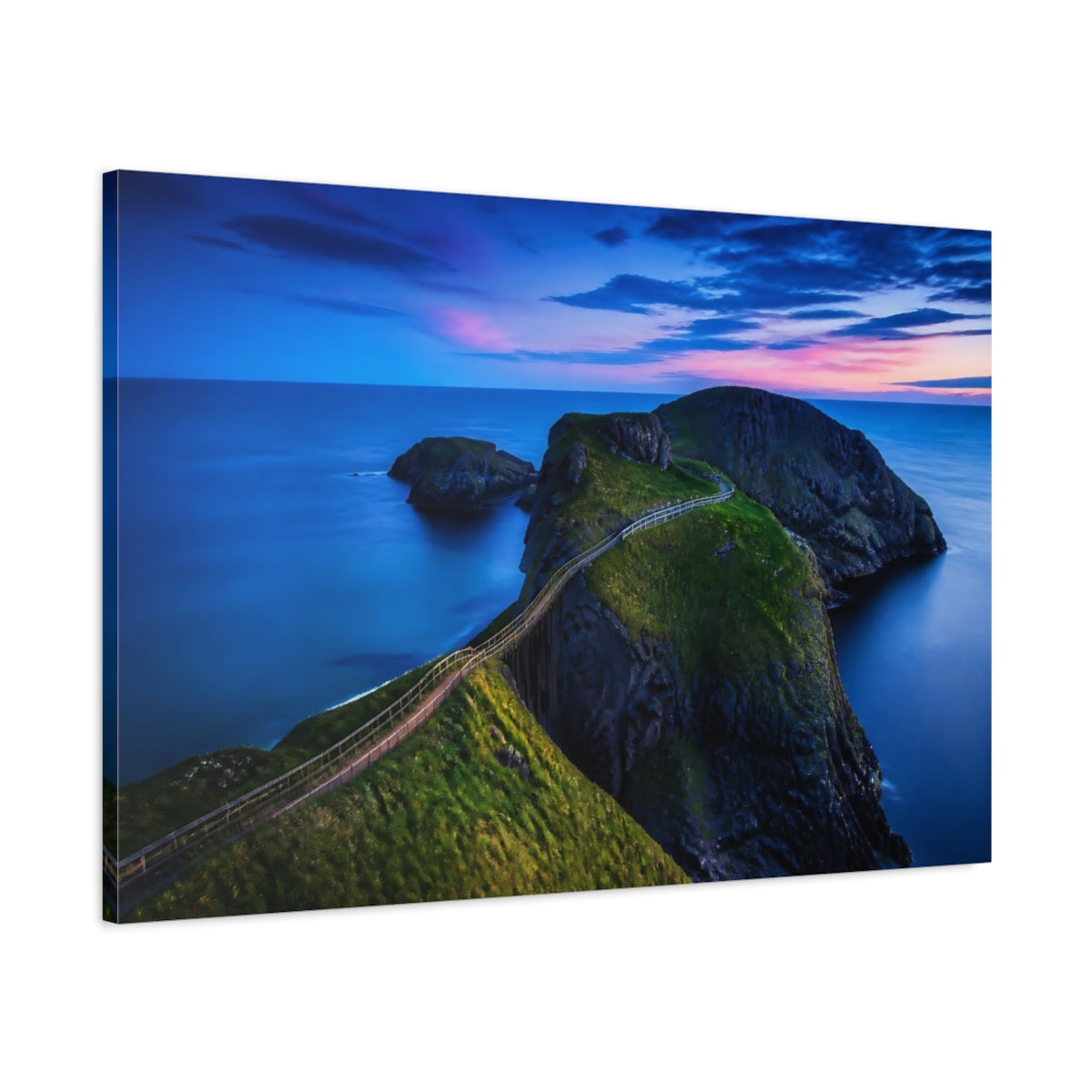 Main Mockup. Cliff Walkway At Dusk shown as canvas print
