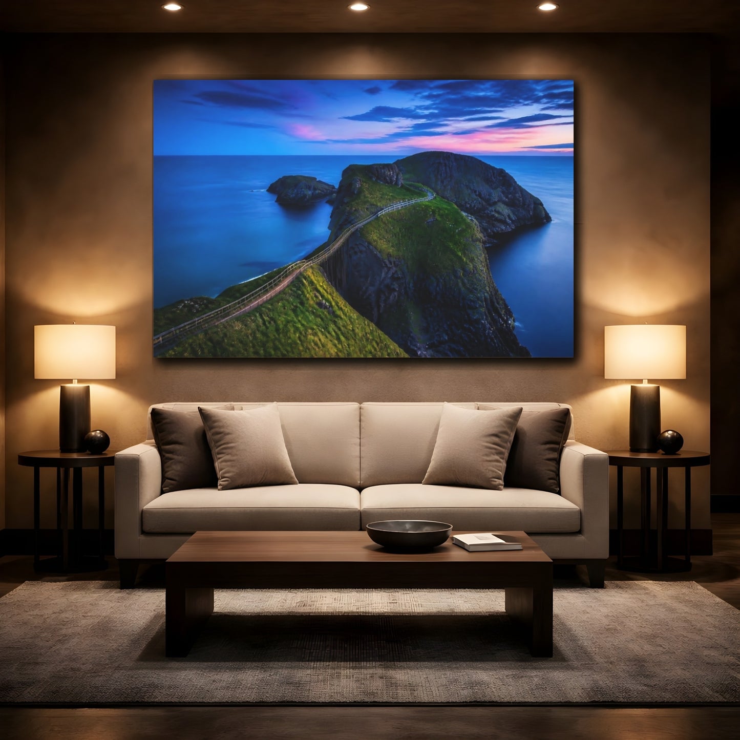 Mockup 2. Cliff Walkway At Dusk shown as canvas print