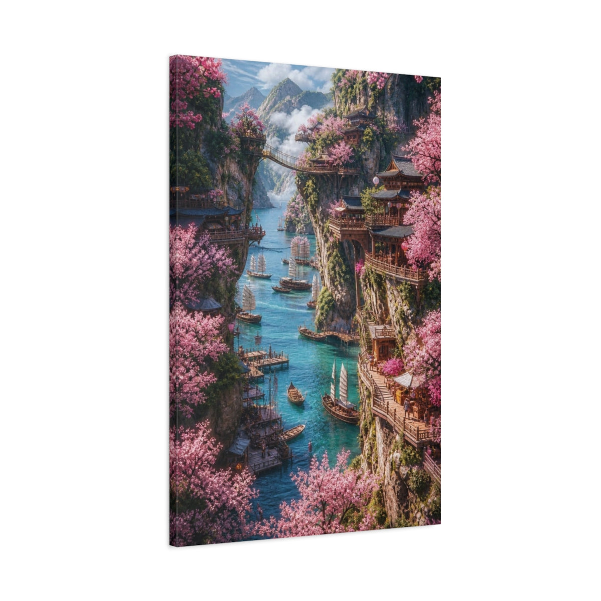 Main Mockup. Cliffside Cherry Harbor shown as canvas print