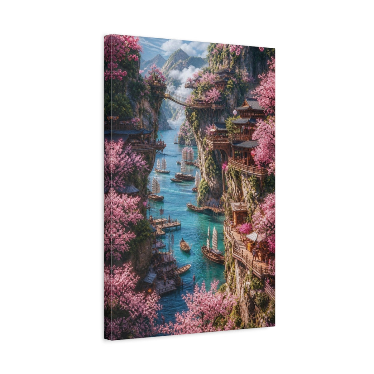 Side Mockup 3. Cliffside Cherry Harbor shown as canvas print