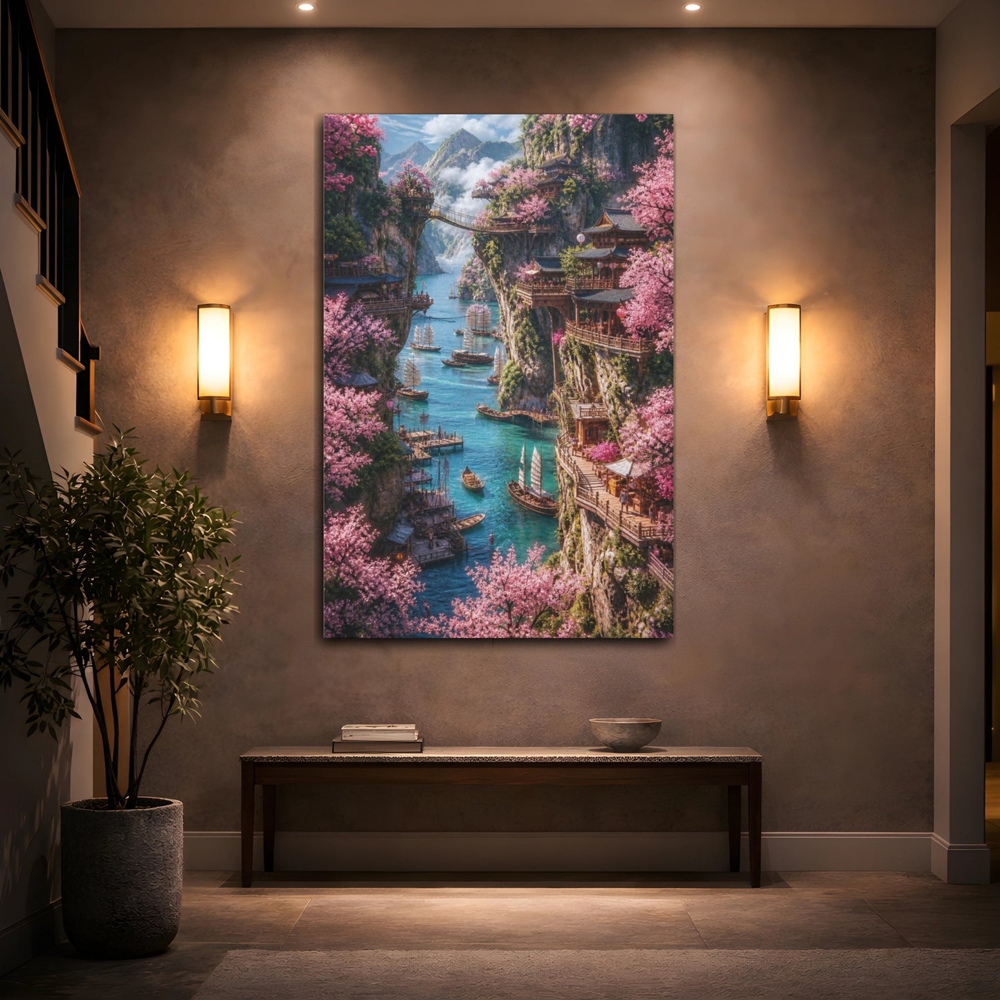 Mockup 2. Cliffside Cherry Harbor shown as canvas print