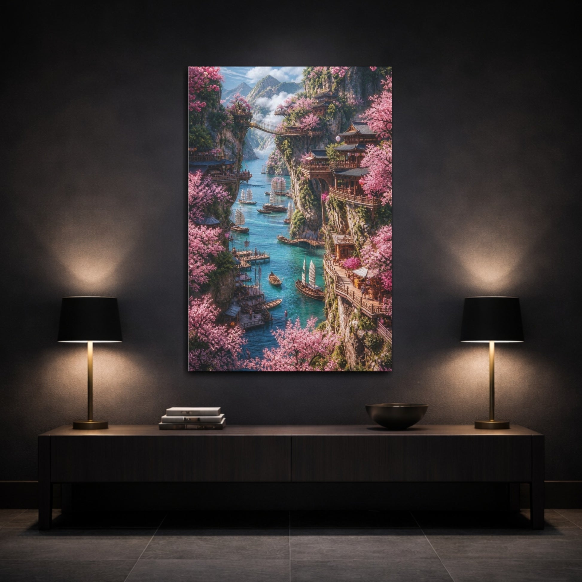 Mockup 3. Cliffside Cherry Harbor shown as canvas print