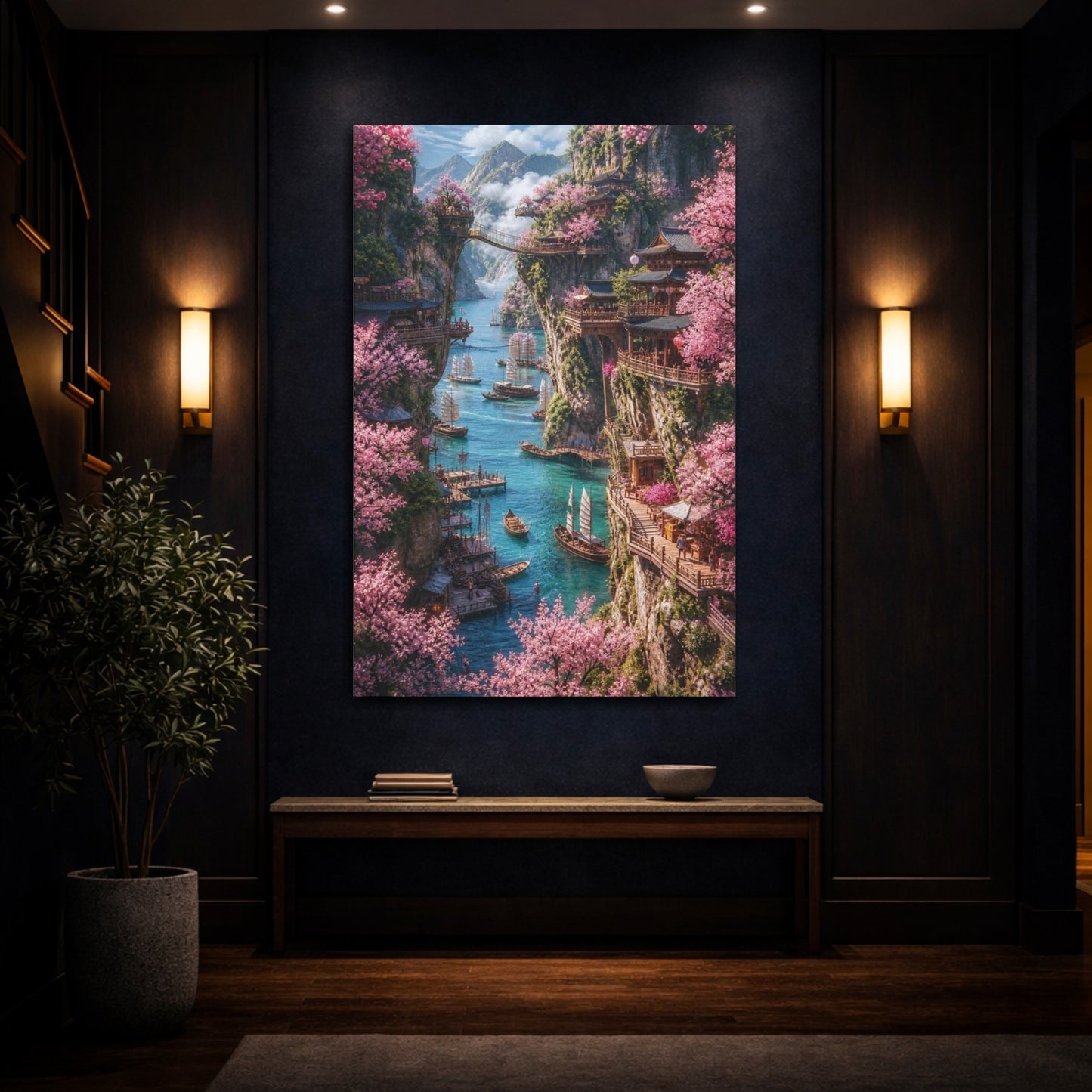 Mockup 4. Cliffside Cherry Harbor shown as canvas print
