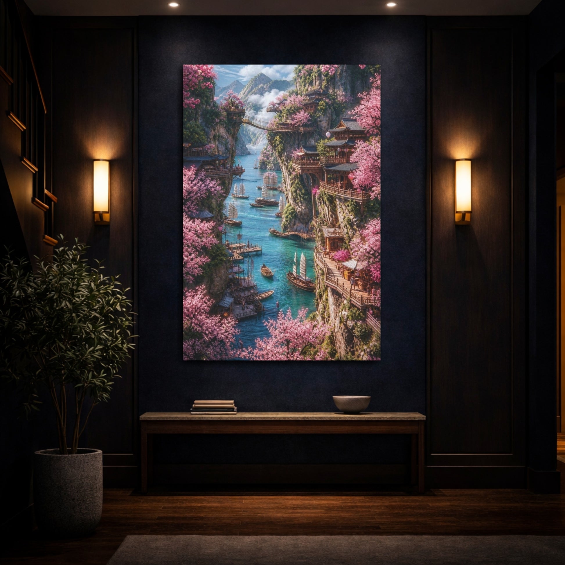Mockup 4. Cliffside Cherry Harbor shown as canvas print