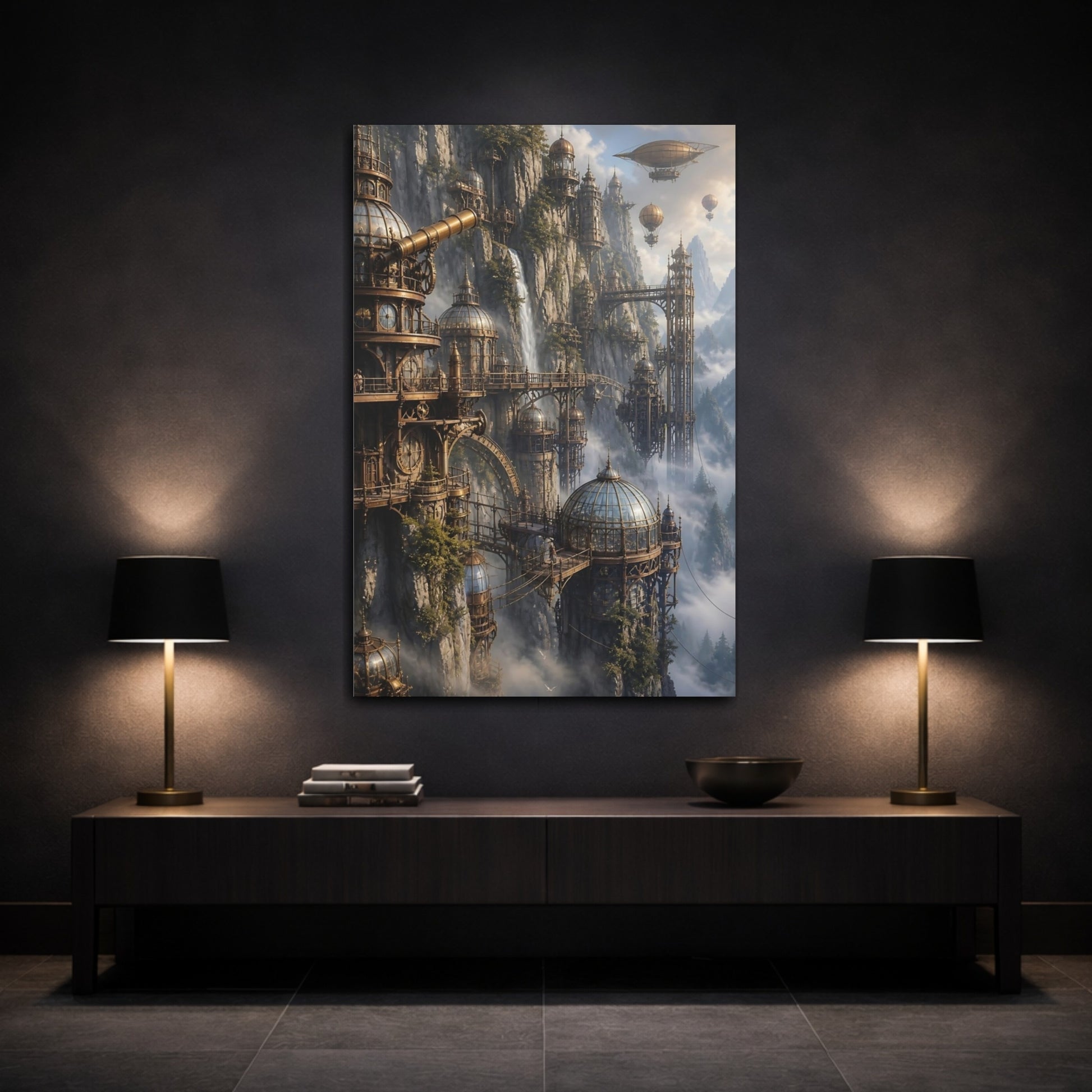 Mockup 3. Cliffside Glass Dome City shown as canvas print