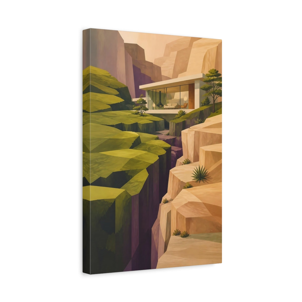 Side Mockup 4. Cliffside Modern House shown as canvas print