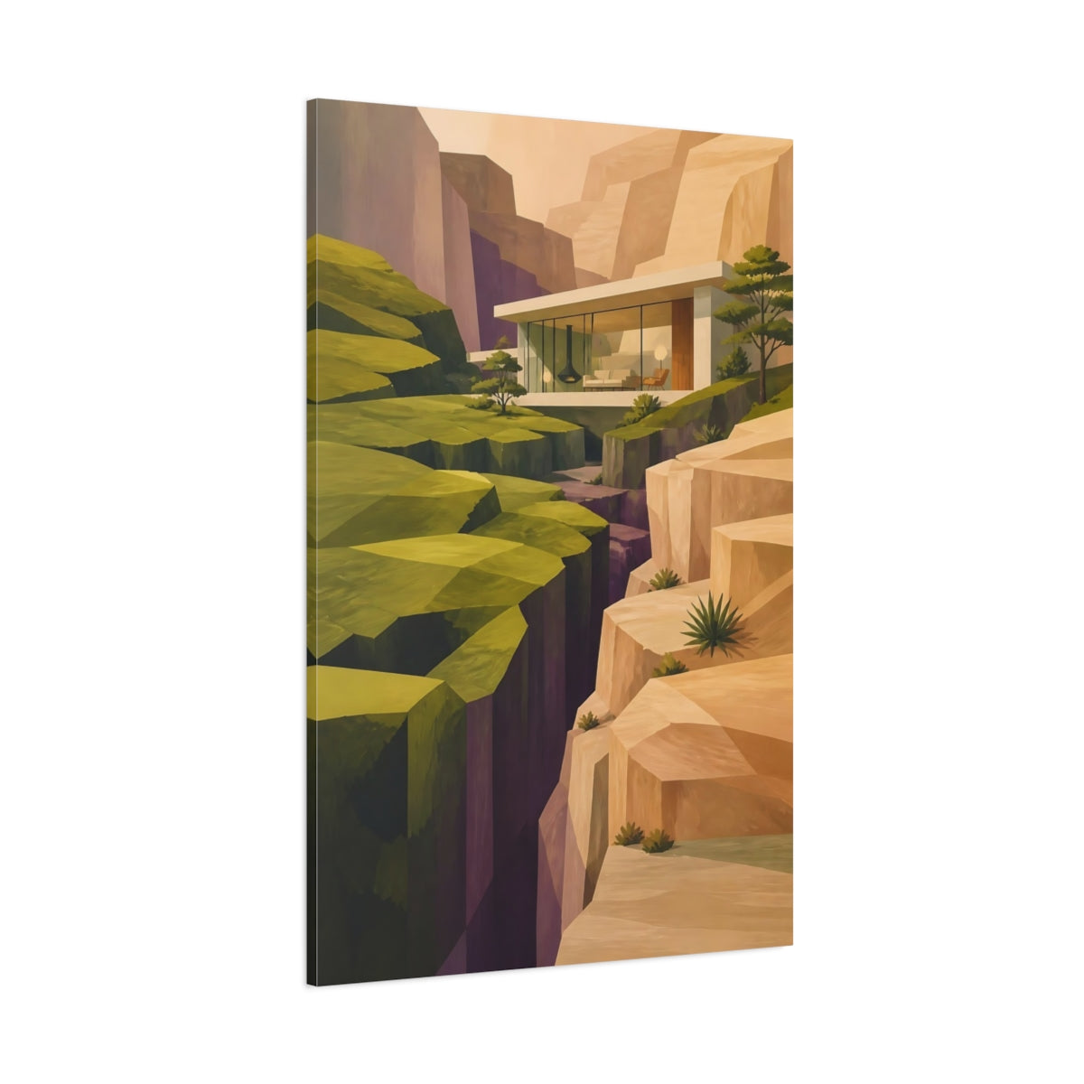 Side Mockup 1. Cliffside Modern House shown as canvas print