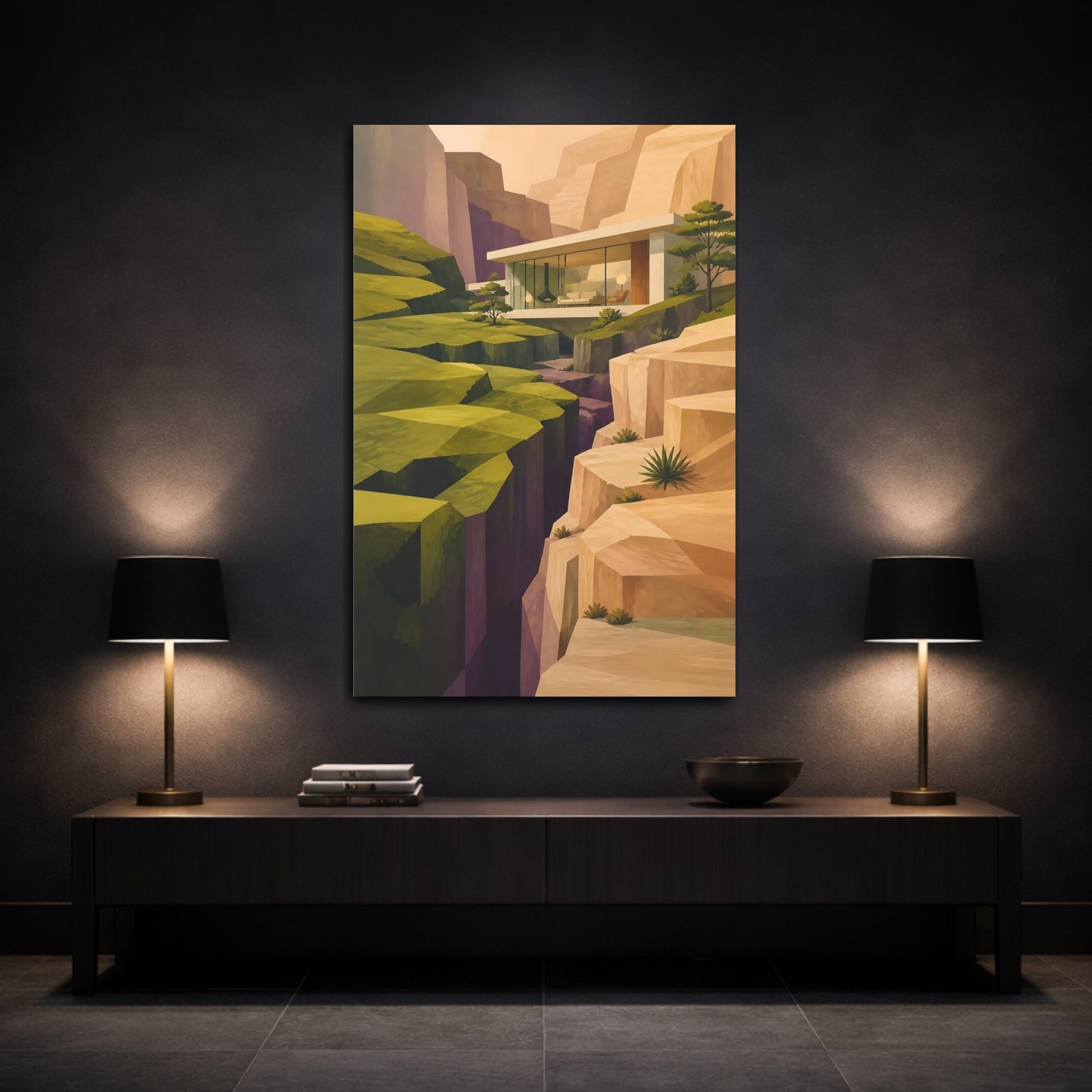 Mockup 3. Cliffside Modern House shown as canvas print