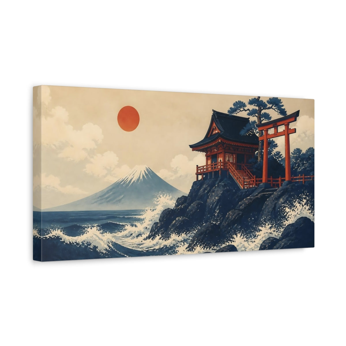 Side Mockup 3. Cliffside Shinto Shrine shown as canvas print