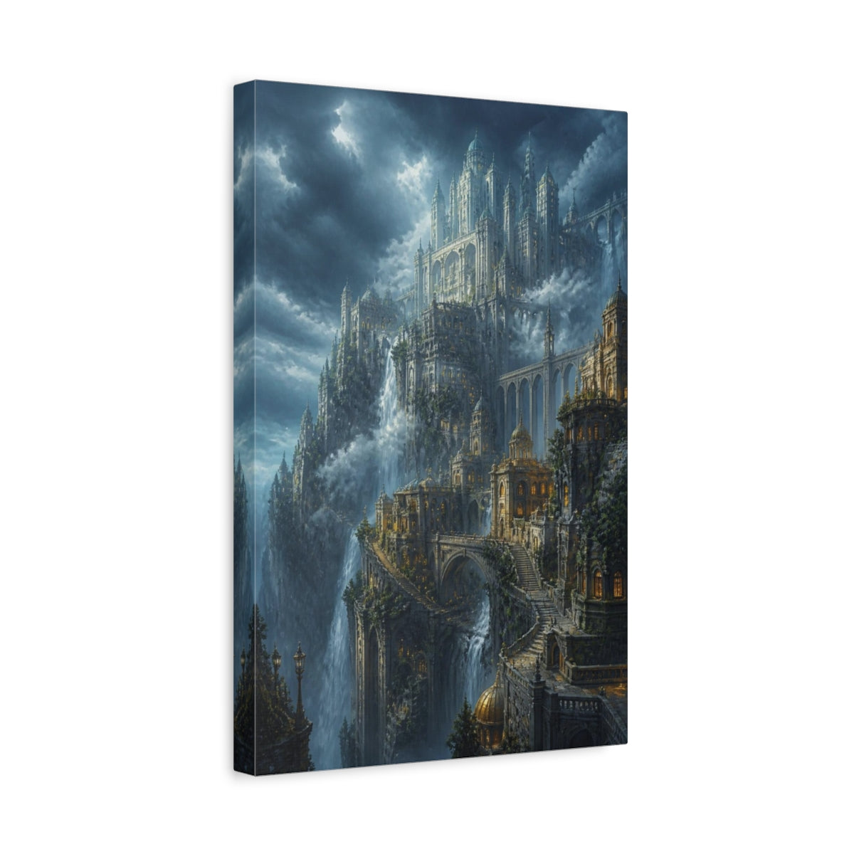 Side Mockup 4. Cliffside Sky Citadel shown as canvas print