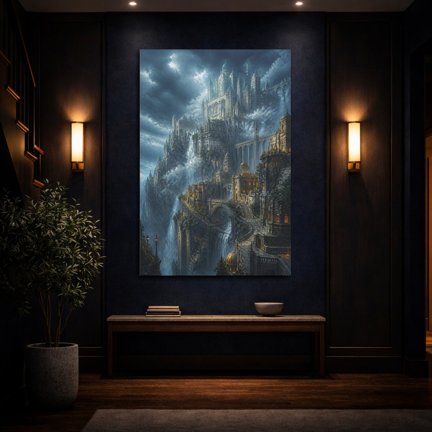Mockup 4. Cliffside Sky Citadel shown as canvas print
