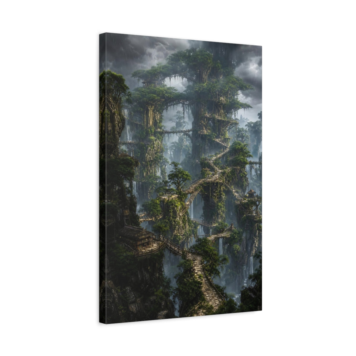 Side Mockup 3. Cliffside Treehouse Village shown as canvas print