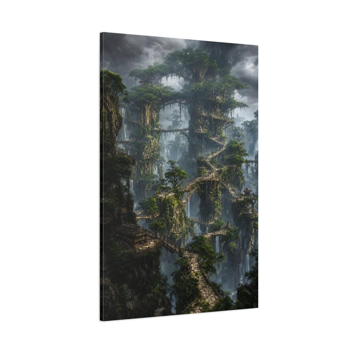 Side Mockup 1. Cliffside Treehouse Village shown as canvas print