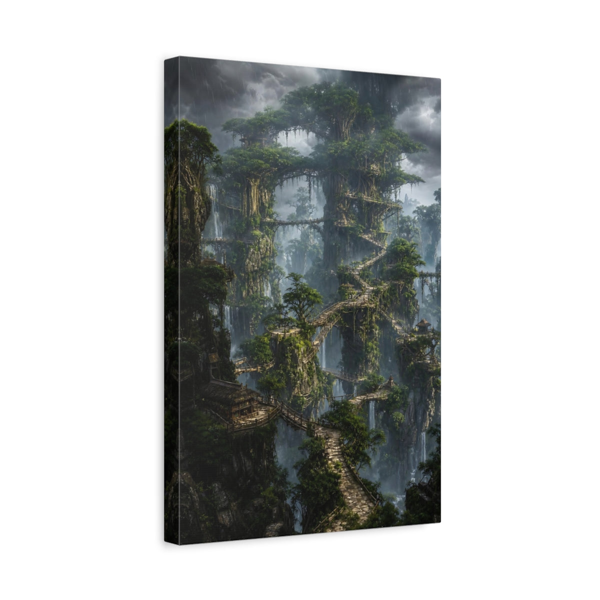 Side Mockup 4. Cliffside Treehouse Village shown as canvas print