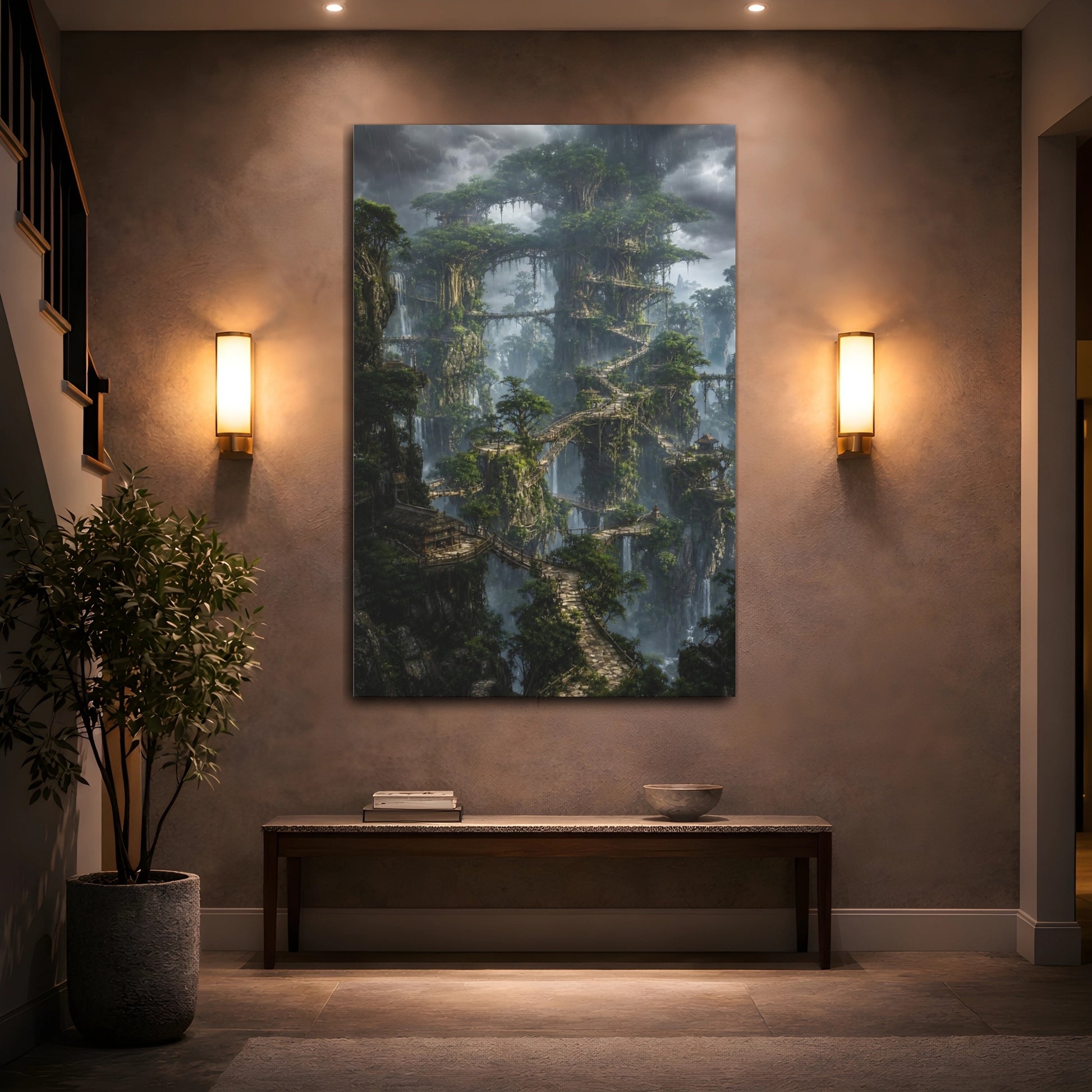 Mockup 2. Cliffside Treehouse Village shown as canvas print