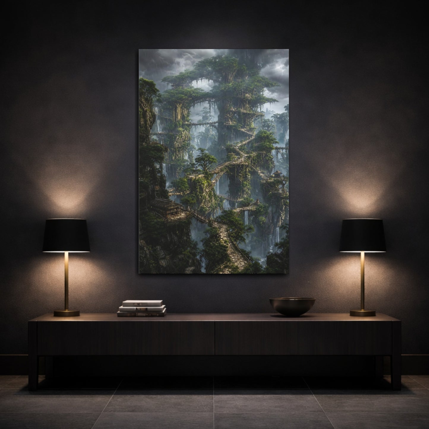 Mockup 3. Cliffside Treehouse Village shown as canvas print