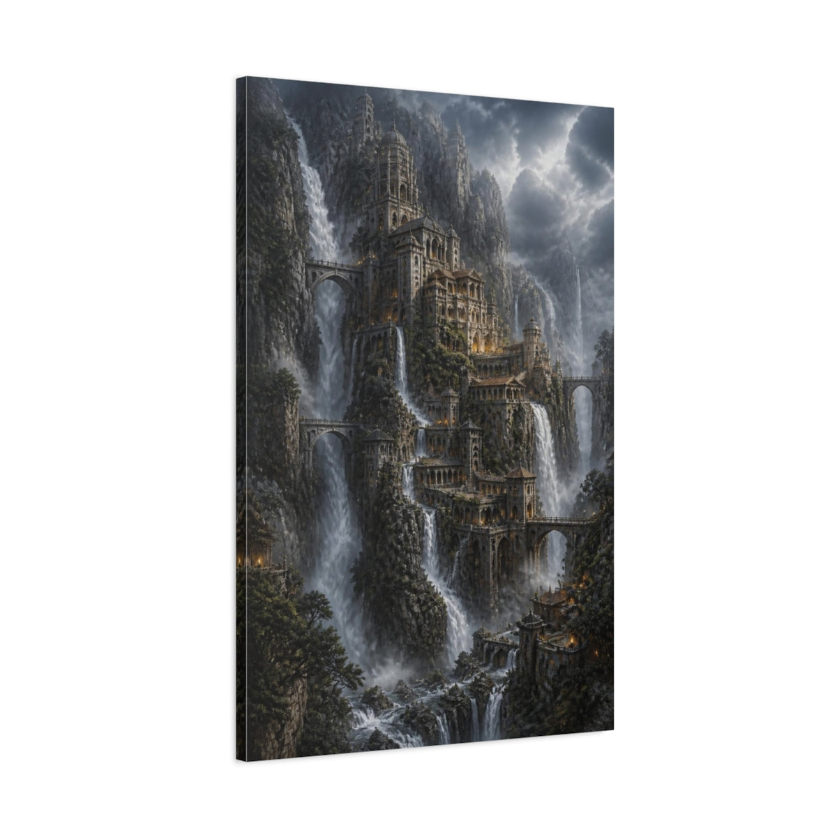 Main Mockup. Cliffside Waterfall Citadel shown as canvas print