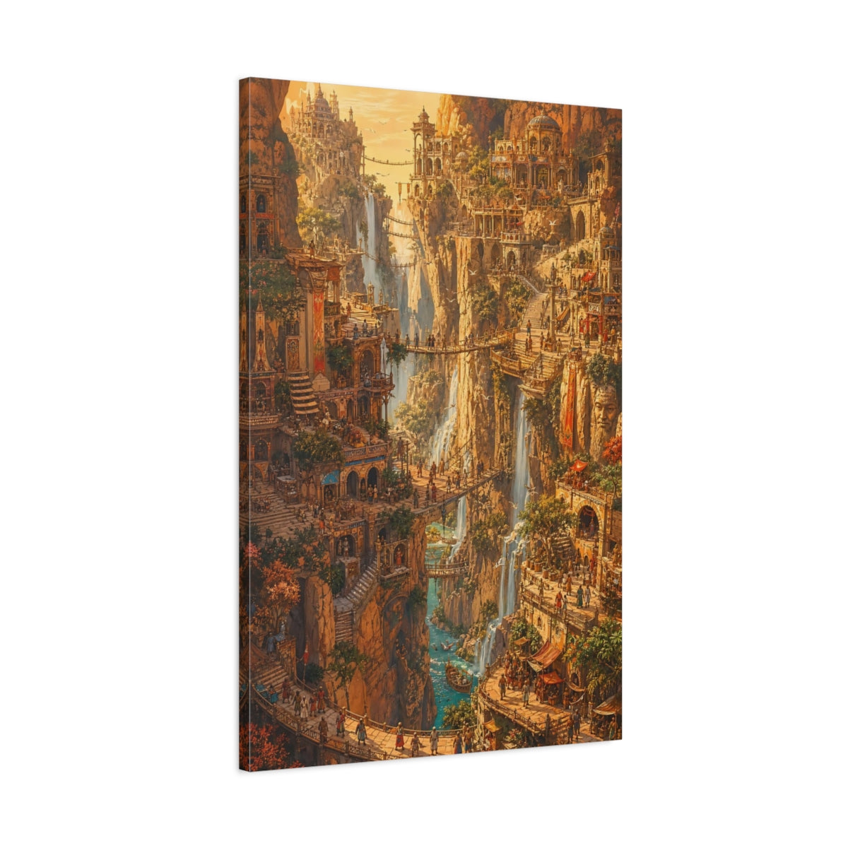 Main Mockup. Cliffside Waterfall City shown as canvas print