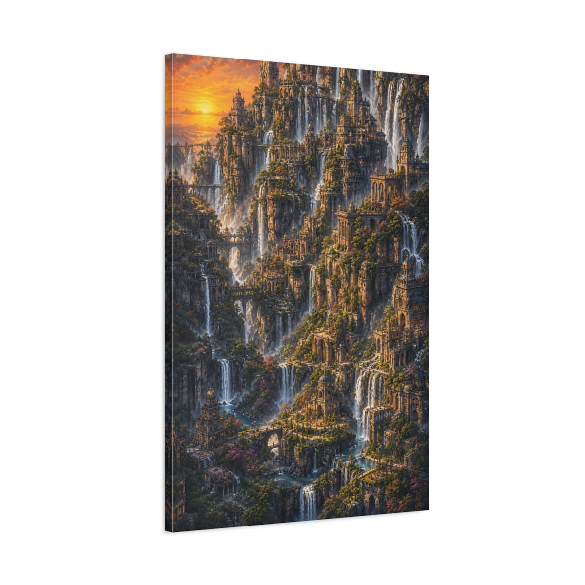 Main Mockup. Cliffside Waterfall City shown as canvas print