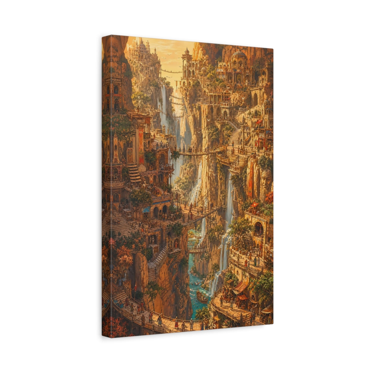 Side Mockup 4. Cliffside Waterfall City shown as canvas print