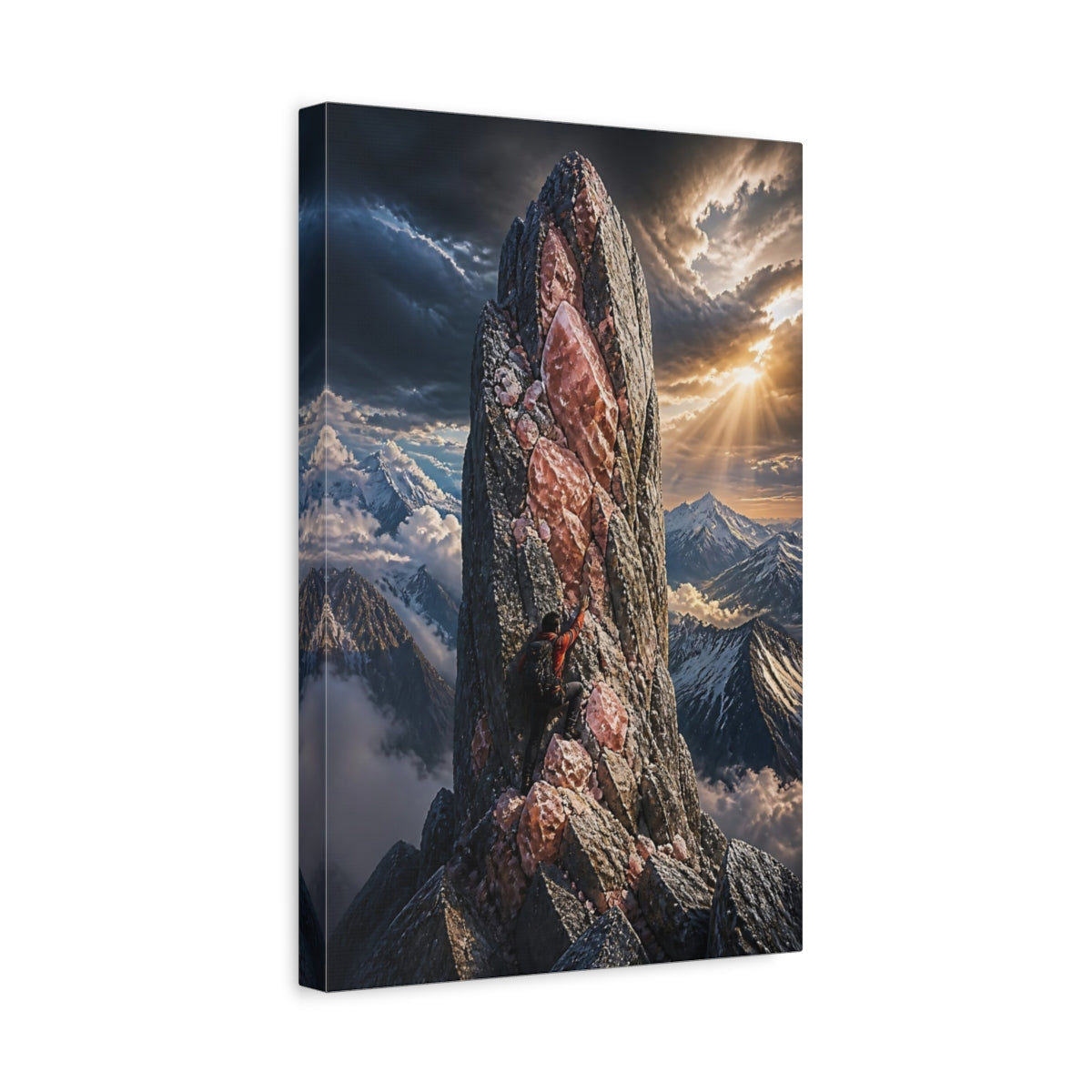 Side Mockup 4. Climber On Crystal Spire shown as canvas print