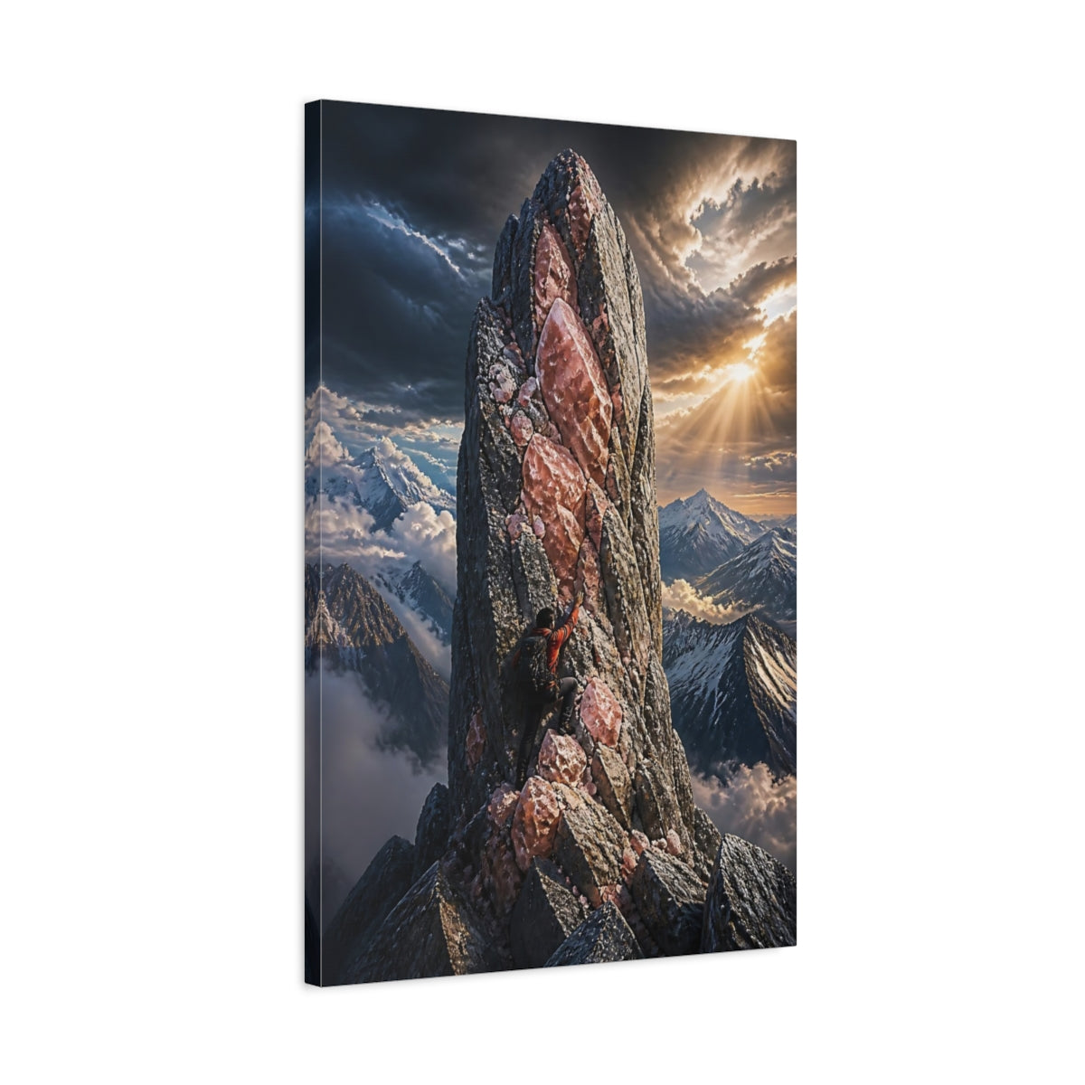 Side Mockup 2. Climber On Crystal Spire shown as canvas print