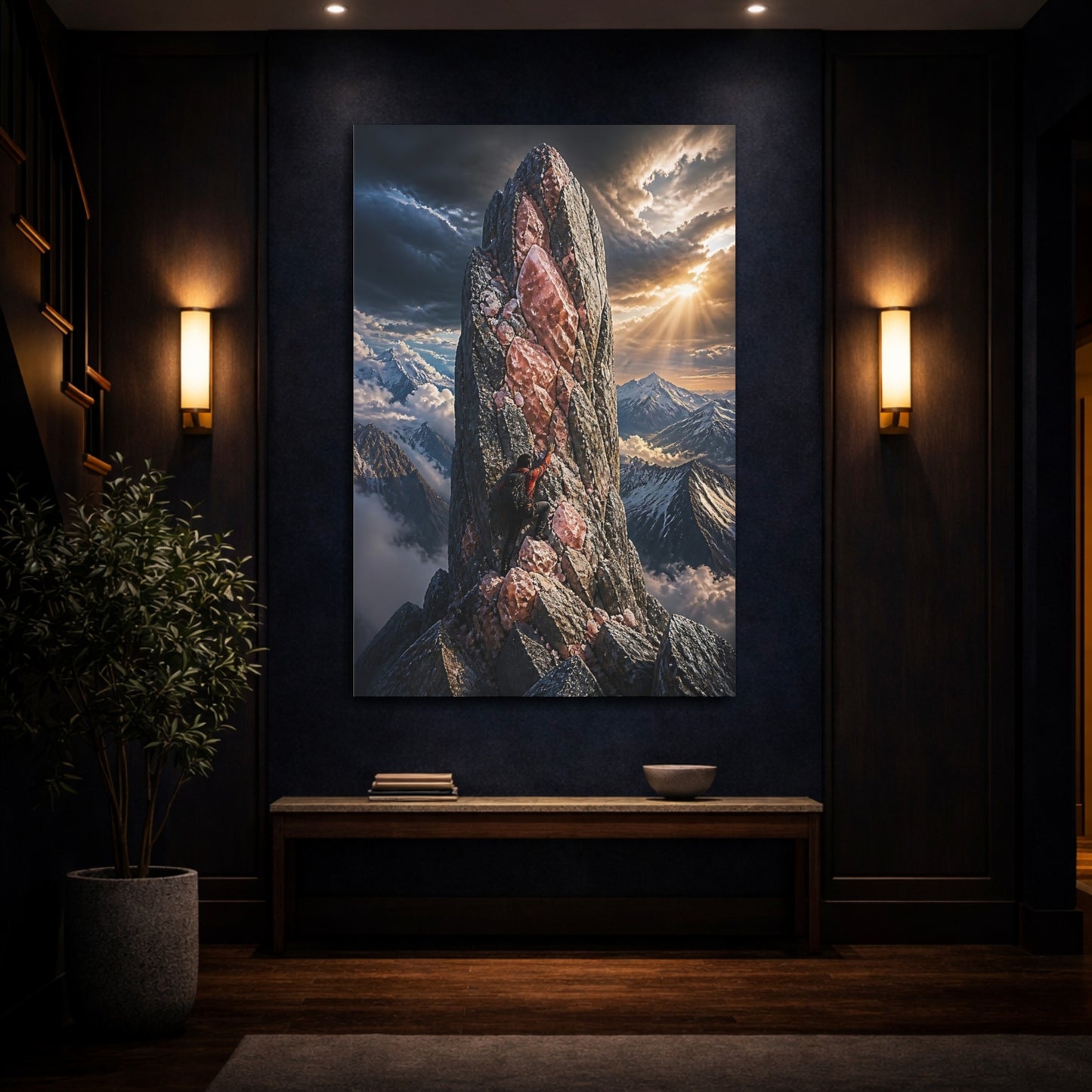 Mockup 4. Climber On Crystal Spire shown as canvas print
