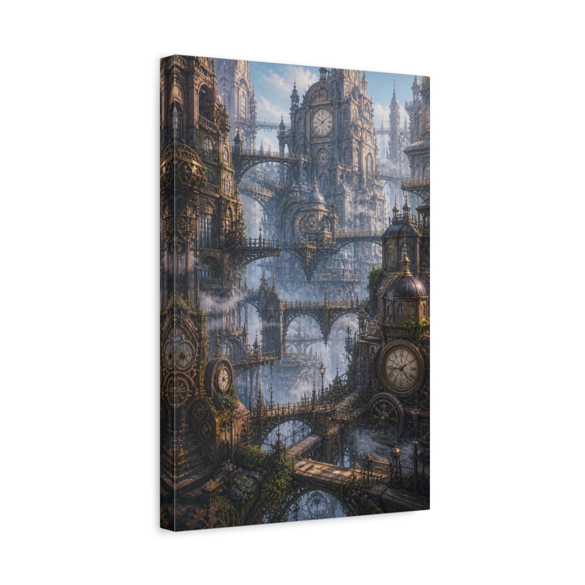 Side Mockup 4. Clocktower Cityscape shown as canvas print