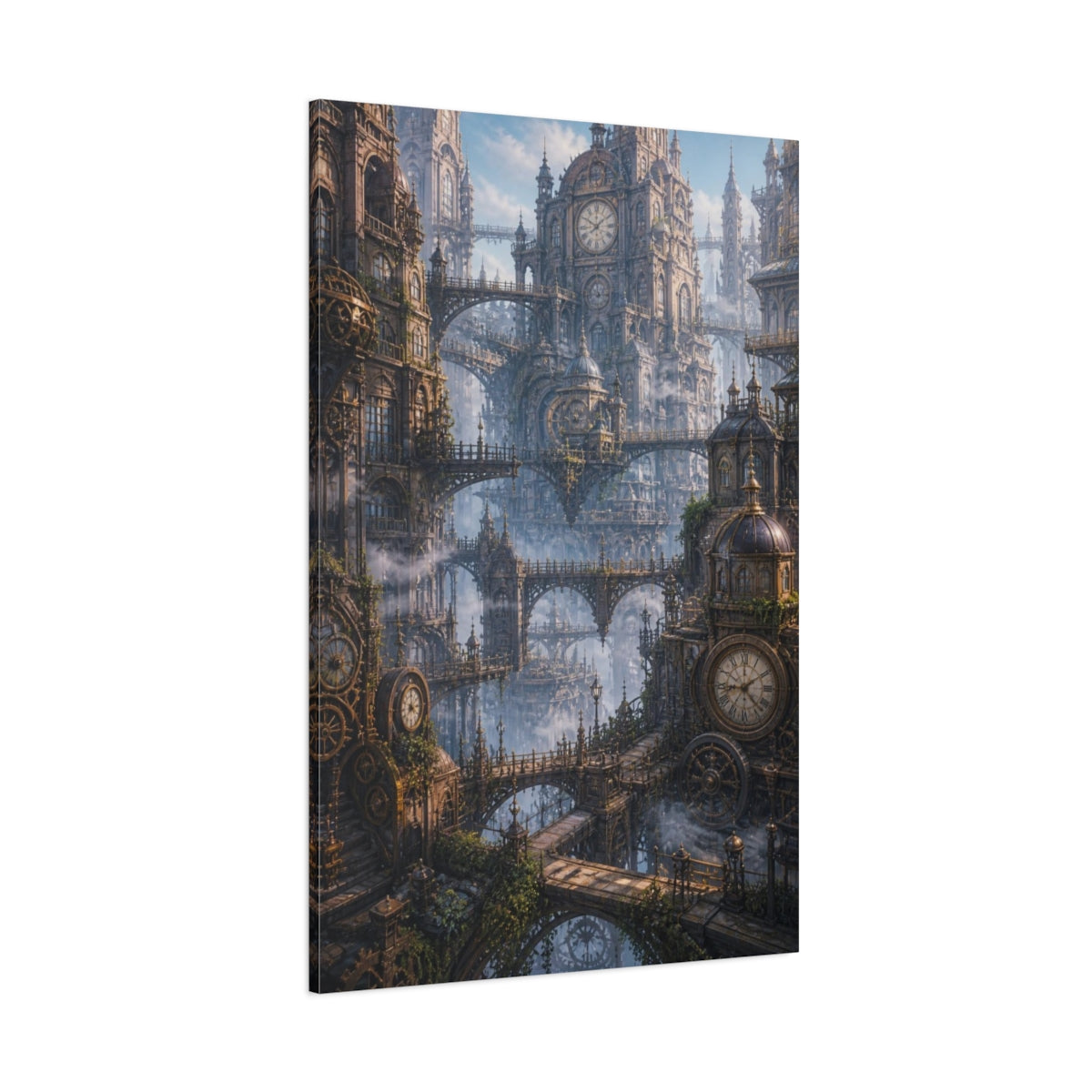 Side Mockup 1. Clocktower Cityscape shown as canvas print