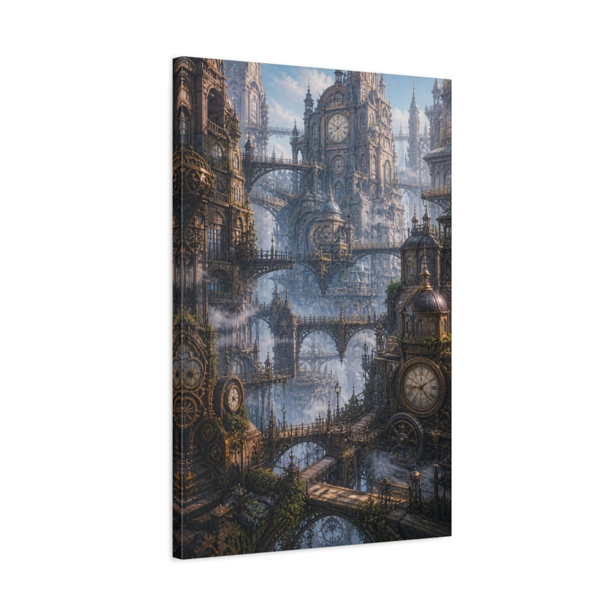 Side Mockup 2. Clocktower Cityscape shown as canvas print