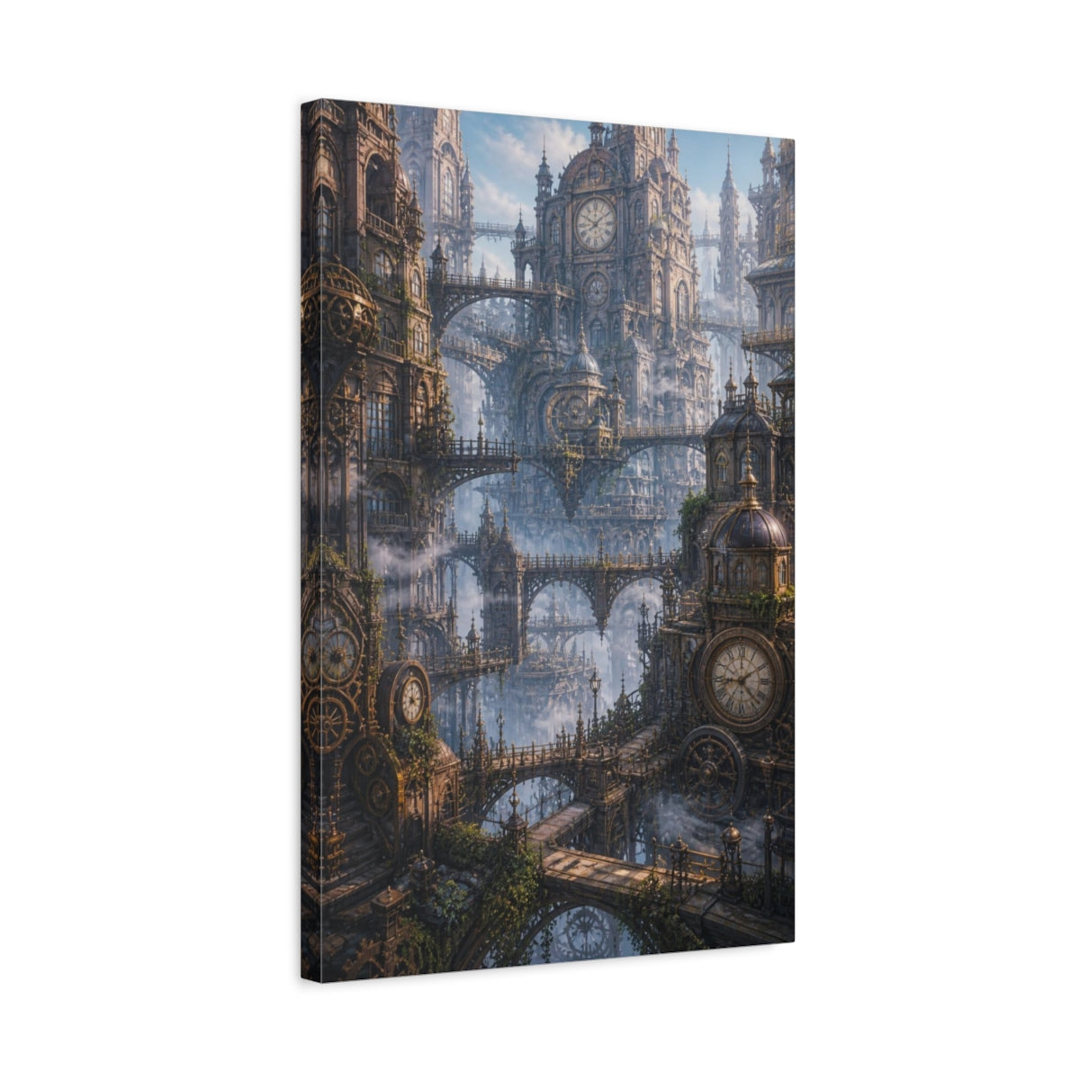 Side Mockup 3. Clocktower Cityscape shown as canvas print