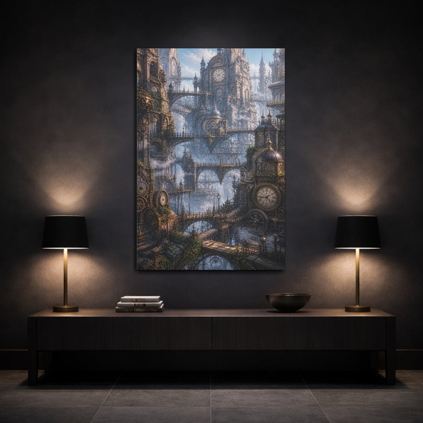 Mockup 3. Clocktower Cityscape shown as canvas print
