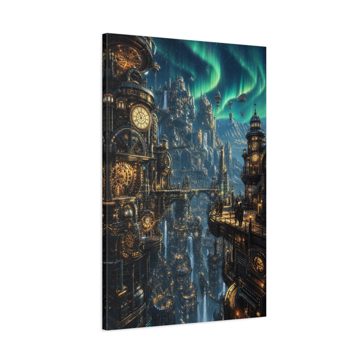 Main Mockup. Clockwork Aurora Citadel shown as canvas print