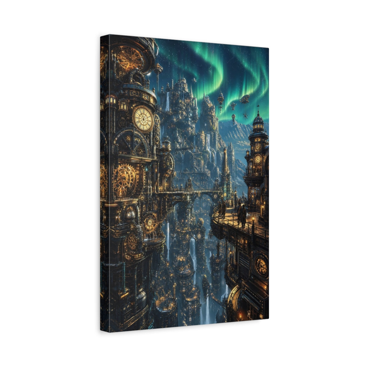 Side Mockup 4. Clockwork Aurora Citadel shown as canvas print