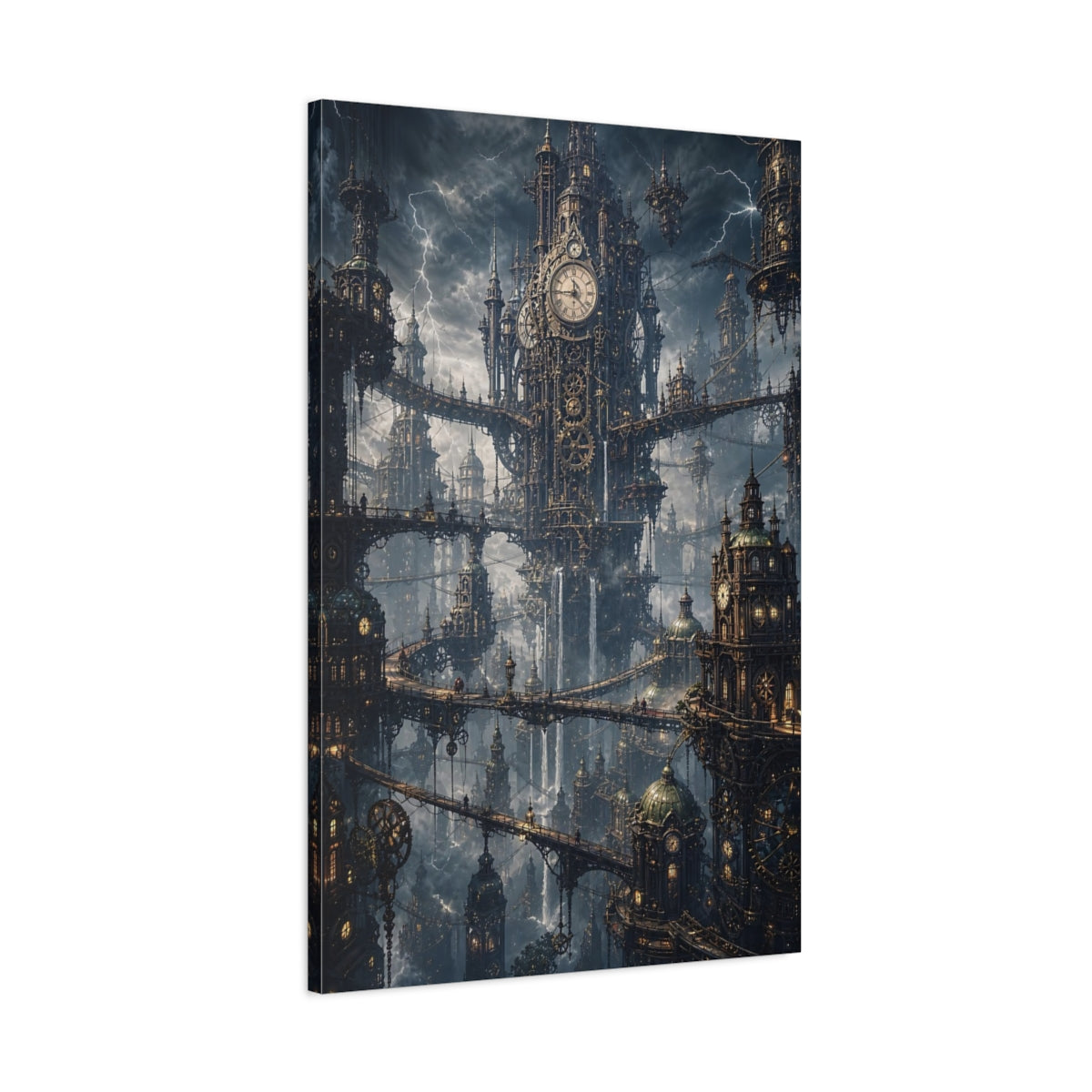 Main Mockup. Clockwork Citadel shown as canvas print