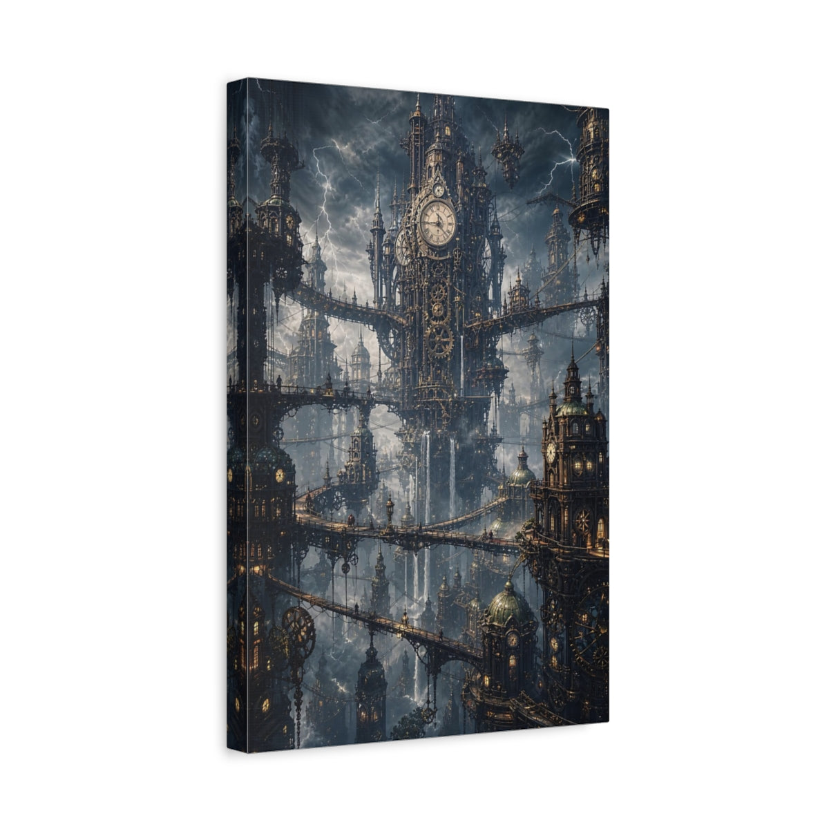 Side Mockup 4. Clockwork Citadel shown as canvas print
