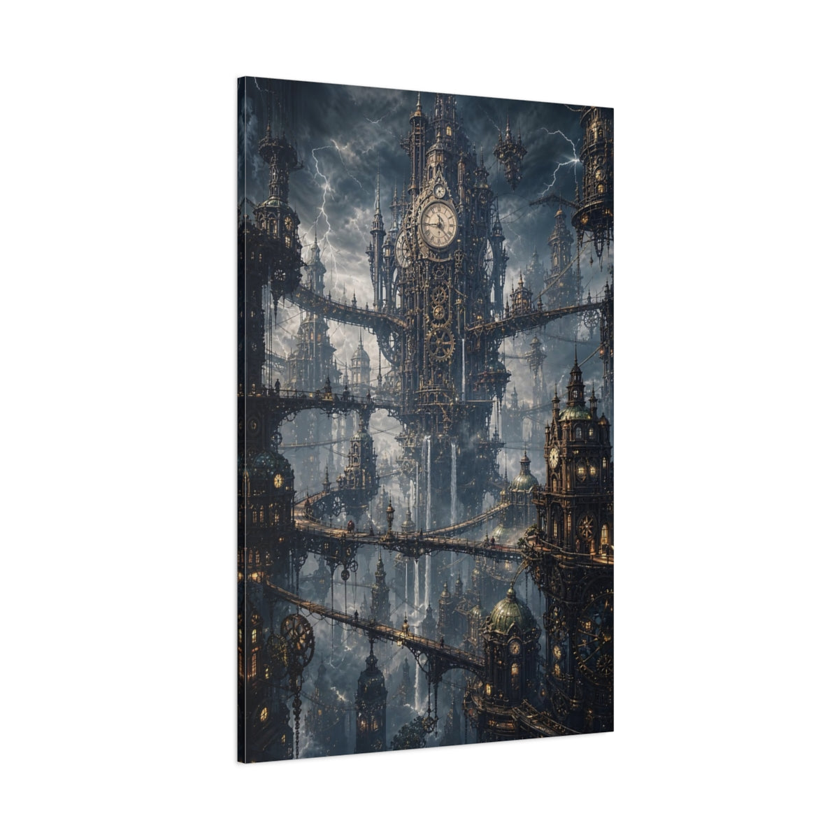 Side Mockup 1. Clockwork Citadel shown as canvas print