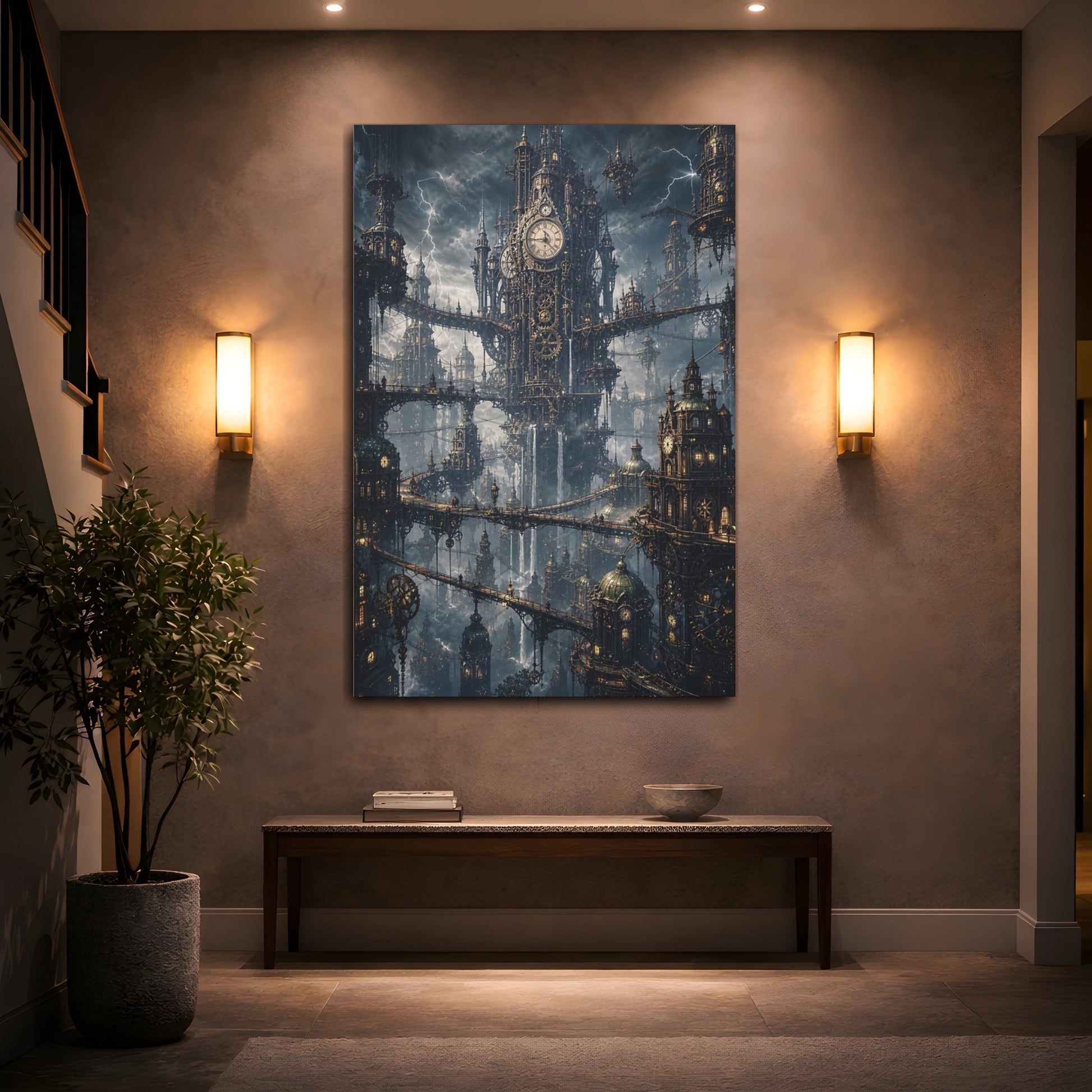 Mockup 2. Clockwork Citadel shown as canvas print