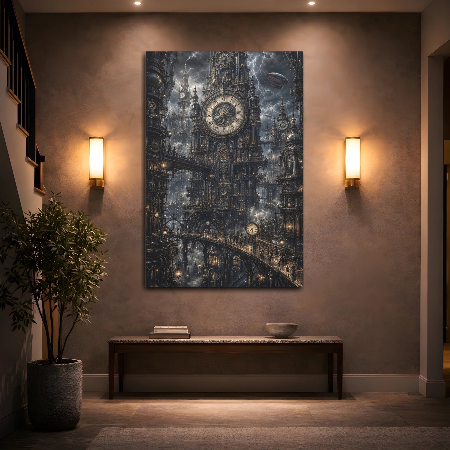 Mockup 2. Clockwork Citadel shown as canvas print