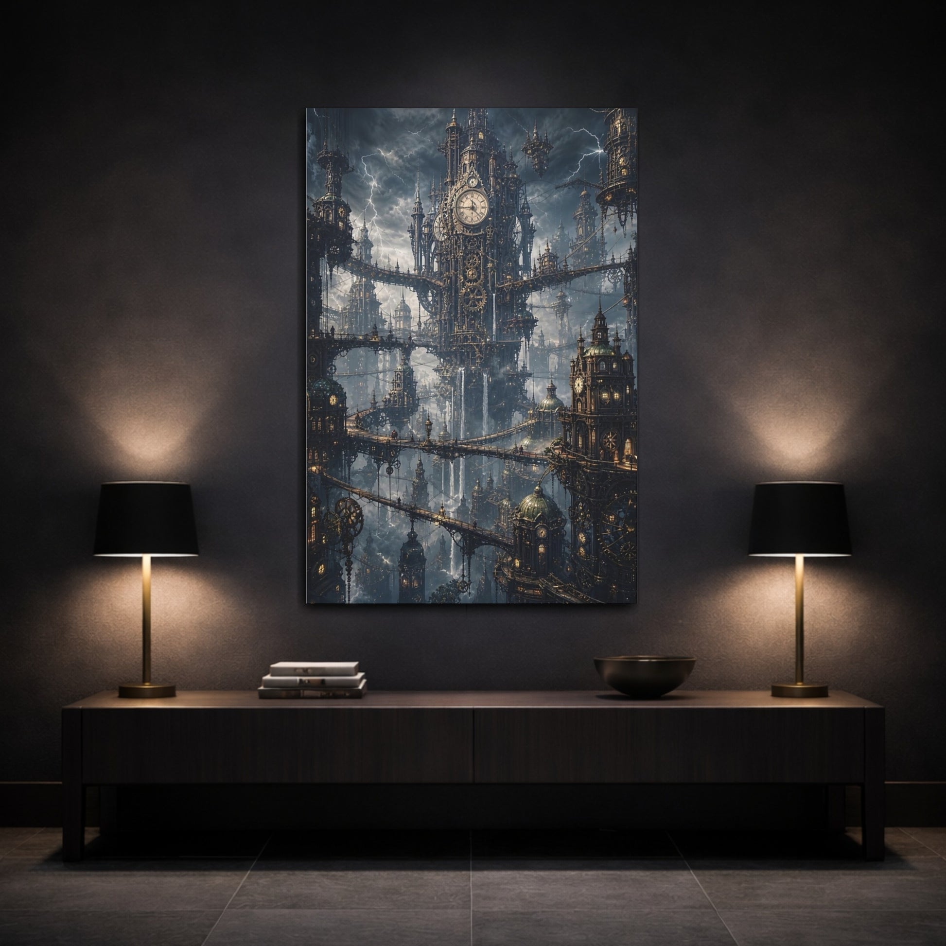 Mockup 3. Clockwork Citadel shown as canvas print