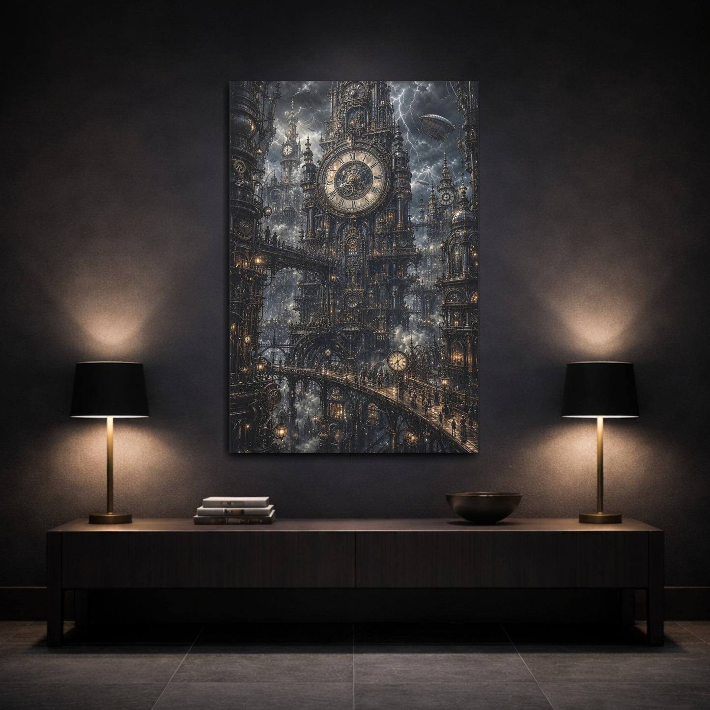 Mockup 3. Clockwork Citadel shown as canvas print